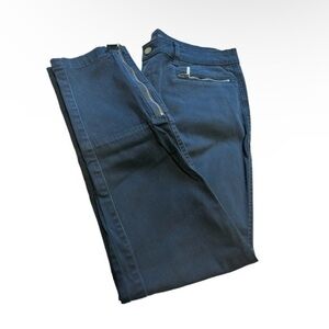 MICHAEL KORS NAVY BLUE STRAIGHT LEG SLACKS WITH GOLD ZIPPER ANKLE ACCENT, SZ 12